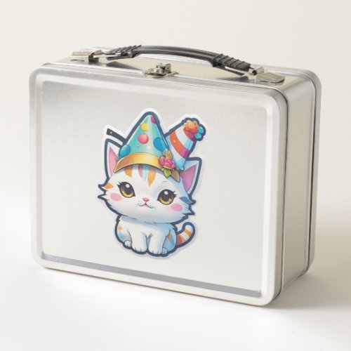 Cute cat holds a New Years party   Metal Lunch Box