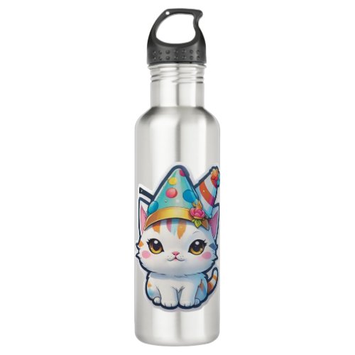 Cute cat holds a New Years party   Stainless Steel Water Bottle