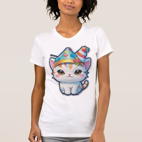 Cute cat holds a New Years party   T_Shirt