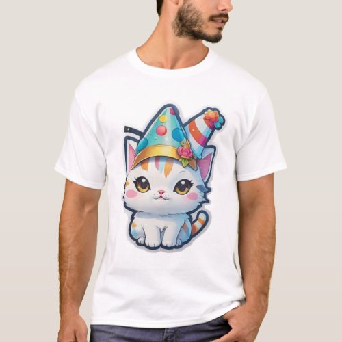 Cute cat holds a New Years party   T_Shirt