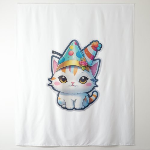 Cute cat holds a New Years party   Tapestry