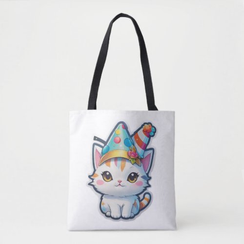 Cute cat holds a New Years party   Tote Bag