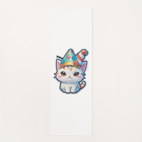 Cute cat holds a New Years party   Yoga Mat