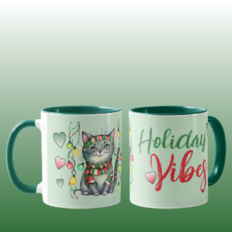 Cute cat holiday vibes green Christmas