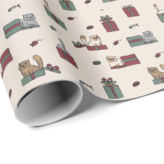 Cute Cat Holiday Wrapping Paper | Zazzle.com