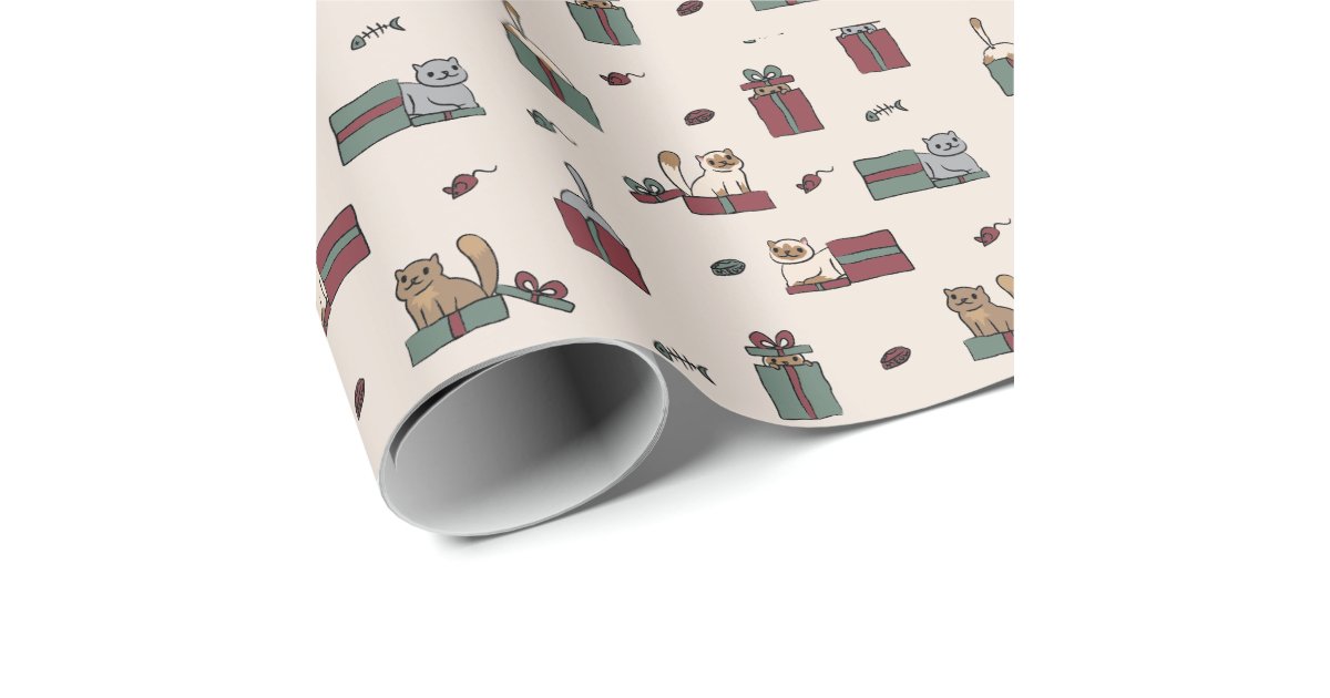 Cute Cat Holiday Wrapping Paper | Zazzle