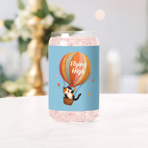 Cute Cat Hot Air Balloon Whimsical Art Can Glass