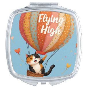 Cute Cat Hot Air Balloon Whimsical Art Compact Mirror