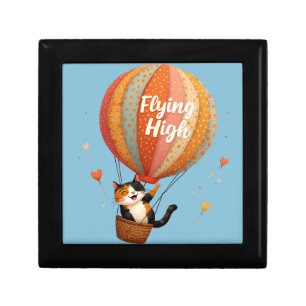 Cute Cat Hot Air Balloon Whimsical Art Gift Box