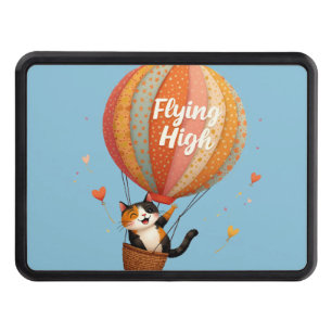 Cute Cat Hot Air Balloon Whimsical Art Hitch Cover