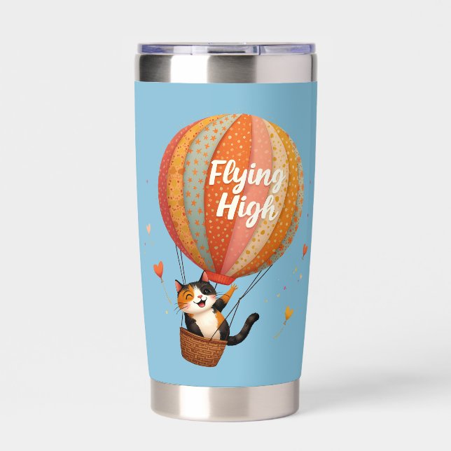 Cute Cat Hot Air Balloon Whimsical Art Insulated Tumbler (Front)