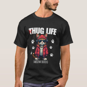Cute Cat Hug Life Meow Boss Thug Gangster Hiphop L T-Shirt