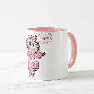 Cute Cat Hug Me Pink Hoodie Heart Mug