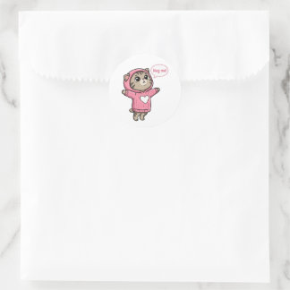 Cute Cat Hug Me Pink Hoodie Heart Sticker