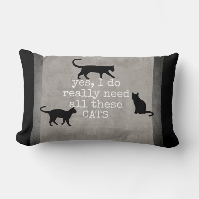 cute cat humor quote distressed gray and white lumbar pillow (Front)