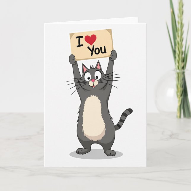 Cute Cat I Love You Card (Front)