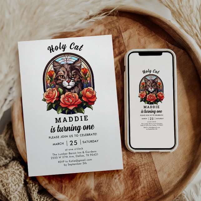 cute Cat I’m One! Cute Cat Girl 1st Birthday Invitation (Creator Uploaded)