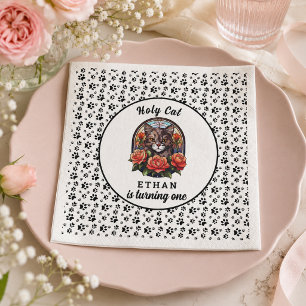cute Cat I’m One! Cute Cat Girl 1st Birthday Napkins