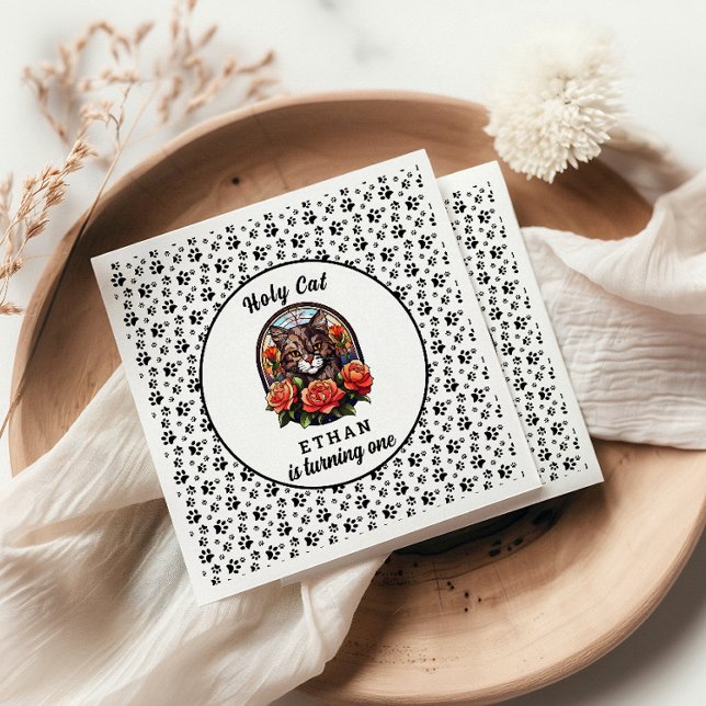 cute Cat I’m One! Cute Cat Girl 1st Birthday Napkins (Creator Uploaded)