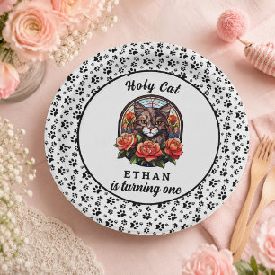 cute Cat I’m One! Cute Cat Girl 1st Birthday Paper Plates