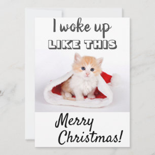 Cute Cat I woke up...Red Photo Holiday Card