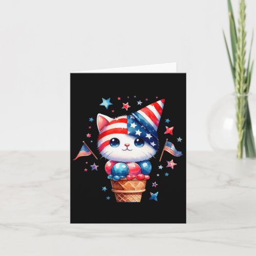 Cute Cat Ice Cream 4th Of July Kitten Cat Dessert  Card