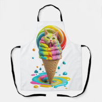 Cute Cat Ice Cream Cone colorful  Apron