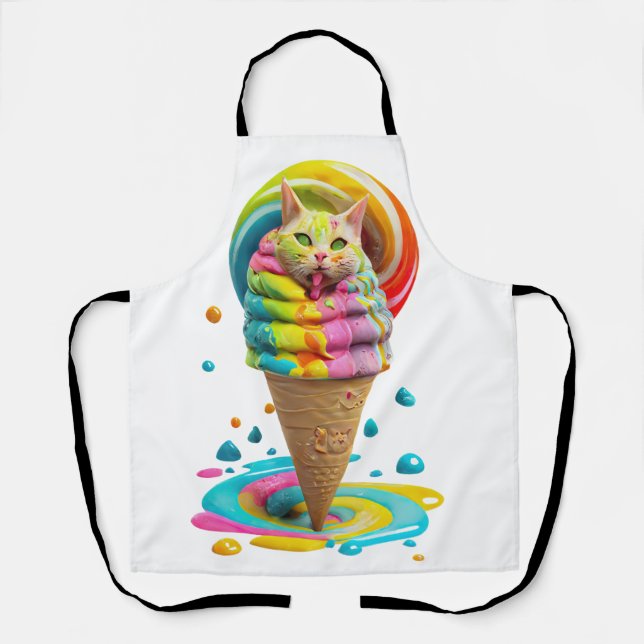 Cute Cat Ice Cream Cone colorful  Apron (Front)