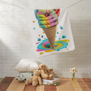 Cute Cat Ice Cream Cone colorful Baby Blanket