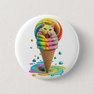 Cute Cat Ice Cream Cone colorful Button
