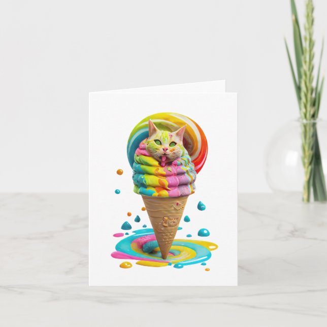 Cute Cat Ice Cream Cone colorful Card (Front)