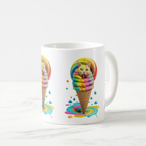 Cute Cat Ice Cream Cone colorful Coffee Mug