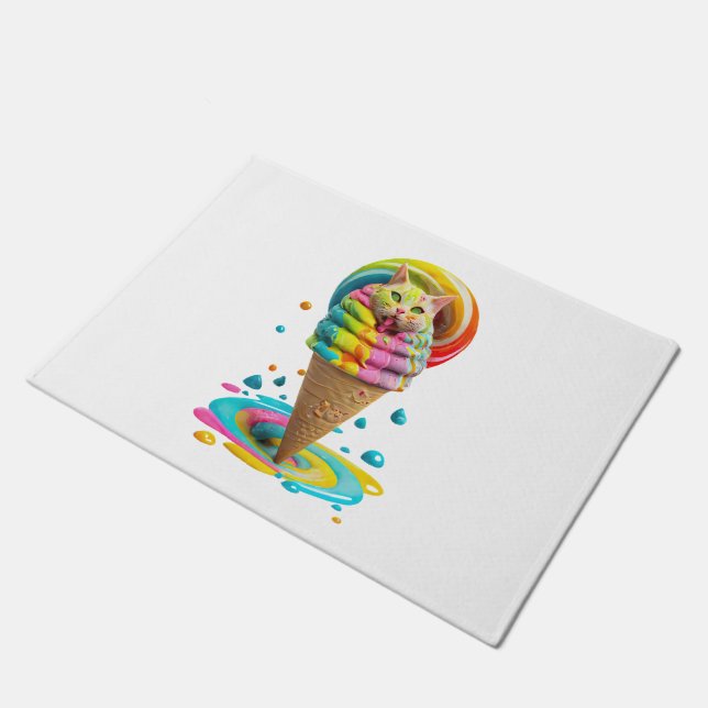 Cute Cat Ice Cream Cone colorful Doormat (Angled)