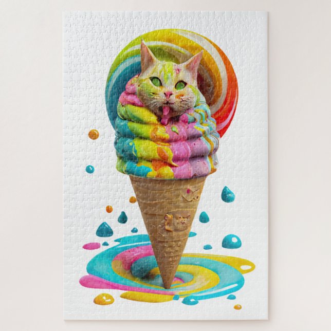 Cute Cat Ice Cream Cone colorful Jigsaw Puzzle (Vertical)