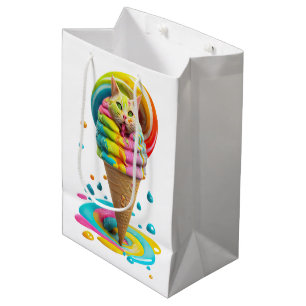 Cute Cat Ice Cream Cone colorful Medium Gift Bag