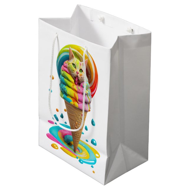Cute Cat Ice Cream Cone colorful Medium Gift Bag (Front Angled)