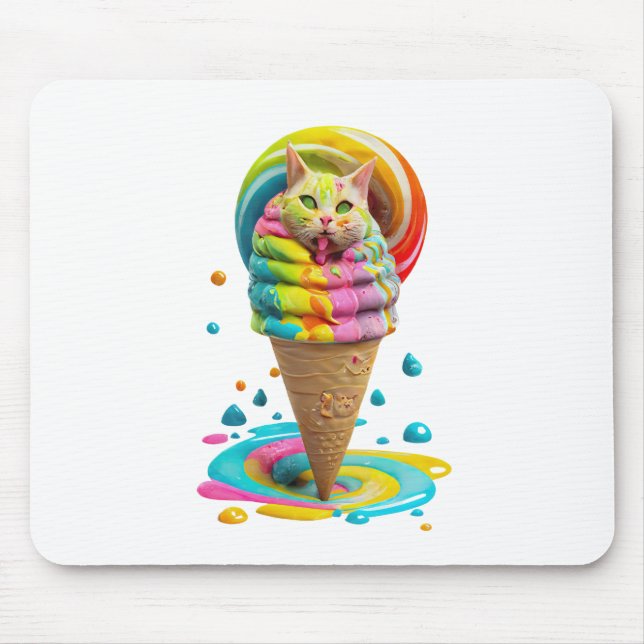 Cute Cat Ice Cream Cone colorful Mouse Pad (Front)