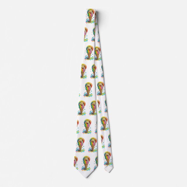 Cute Cat Ice Cream Cone colorful Neck Tie (Front)
