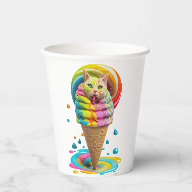 Cute Cat Ice Cream Cone colorful Paper Cups (Front)