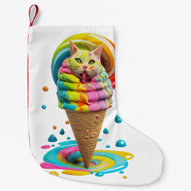 Cute Cat Ice Cream Cone colorful Small Christmas Stocking (Front)