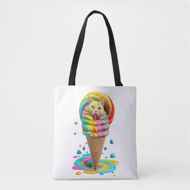 Cute Cat Ice Cream Cone colorful Tote Bag (Front)