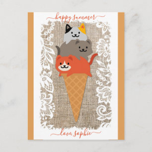 Cute Cat Ice Cream Cone Happy Summer Postcard