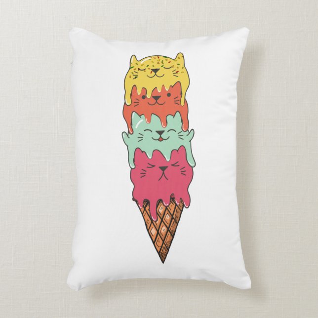 Cute Cat Ice Cream | Kawaii Kittens  Accent Pillow (Front(Vertical))