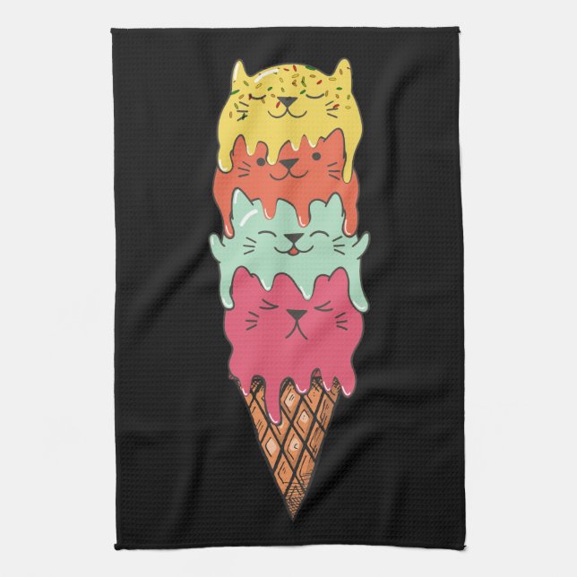 Cute Cat Ice Cream | Kawaii Kittens Kitchen Towel (Vertical)