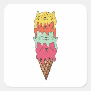 Cute Cat Ice Cream Kawaii Kittens Square Sticker