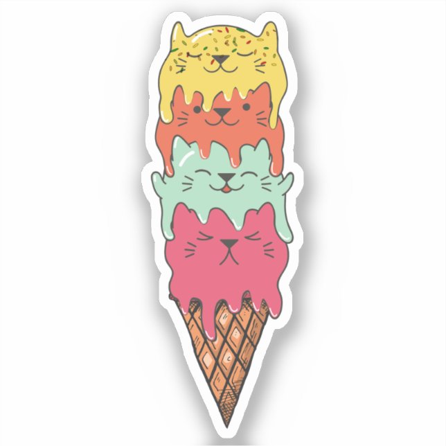 Cute Cat Ice Cream | Kawaii Kittens Sticker (Front)