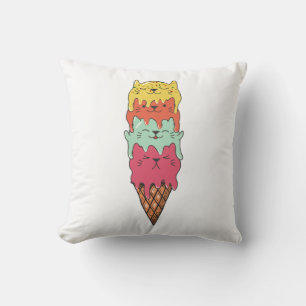 Cute Cat Ice Cream Kawaii Kittens Throw Pillow