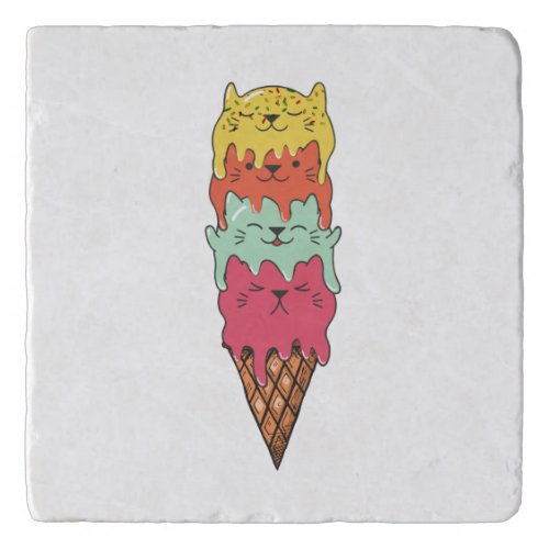 Cute Cat Ice Cream  Kawaii Kittens Trivet