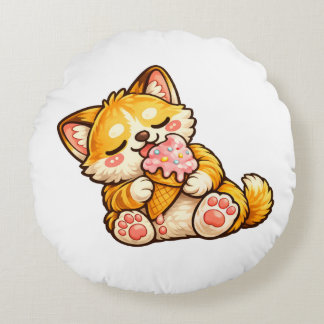 Cute Cat Ice Cream Round Pillow