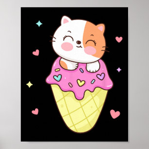 Cute Cat Ice Cream Shirt Anime Kawaii Kids Teen Gi Poster